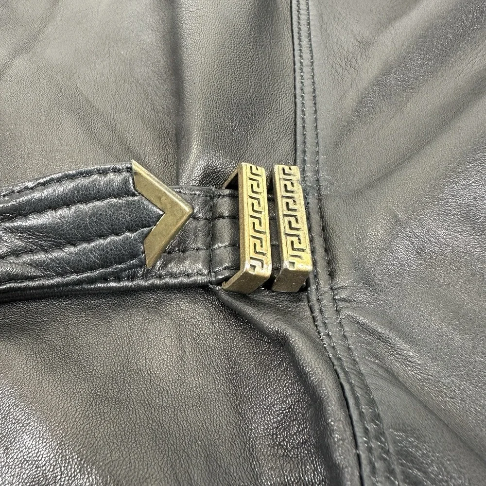 GIANNI VERSACE black leather vest w/ an open lattice feature in front 46